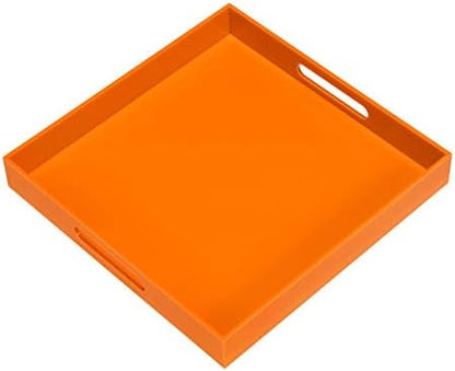 Orange Sturdy Acrylic Serving Tray with Handles-12x12Inch-Serving Coffee,Food,Breakfast,Butler-Kitchen Countertop Tray-Makeup Drawer Organizer-Vanity Table,Ottoman Tray-Decorative Tray