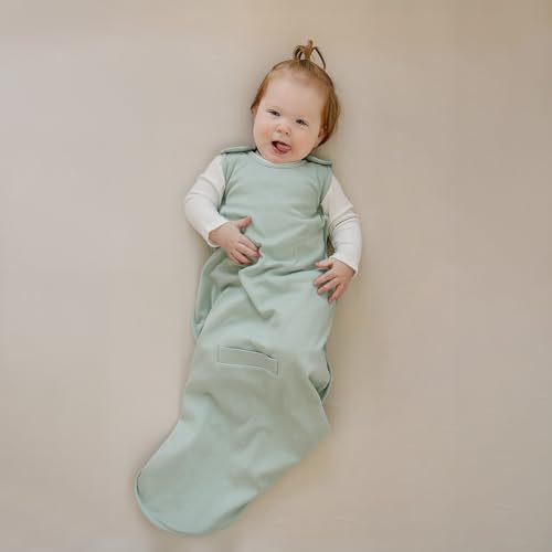 Woolino 4 Season Ultimate Baby Sleep Sack – Merino Wool Baby Sleeping Bag, Organic Cotton Outer, Temperature Regulating Wearable Blanket, All Season, 2 Months–2 Years - Aloe