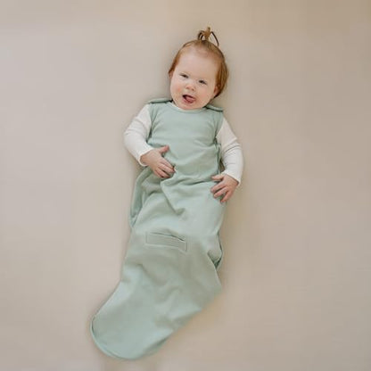 Woolino 4 Season Ultimate Baby Sleep Sack – Merino Wool Baby Sleeping Bag, Organic Cotton Outer, Temperature Regulating Wearable Blanket, All Season, 2 Months–2 Years - Aloe
