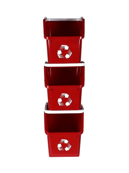 6 Gallon Stackable Recycling Bins for Homes, Garages, Offices Made of 100% Recycled Plastic - (Red, 20 Pack)