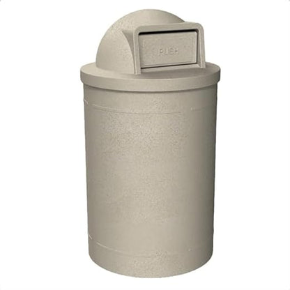 55 Gallon Circle 100% Recycled Plastic Heavy Duty Outdoor Trash Can with Push Open Dome Lid and Internal Liner - Beige Granite