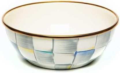 MACKENZIE-CHILDS Enamel Everyday Bowl, Serving Bowl for Entertaining, Extra-Small, Gray-and-White Sterling Check, Set of 1