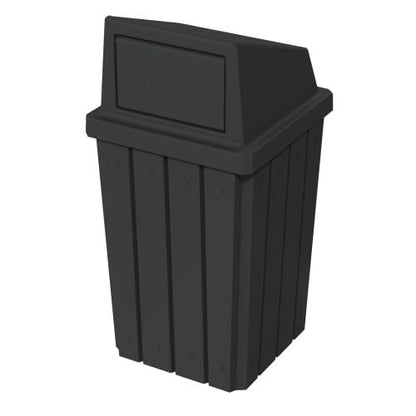 32 Gallon Square Slatted 100% Recycled Plastic Heavy-Duty Commercial Outdoor or Indoor Trash Can with Push Top Lid | Great for Schools and Businesses - Black