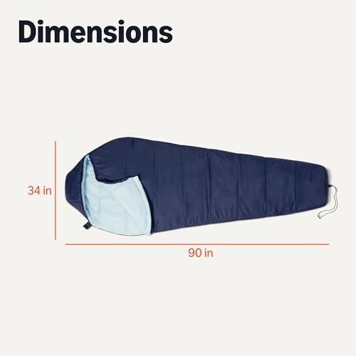 Amazon Basics Sleeping Bags for Adults, Camping Essentials, 3 Season Warm & Cool Weather