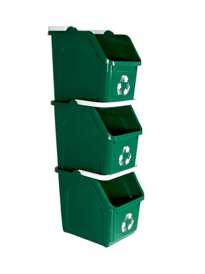 6 Gallon Stackable Recycling Bins for Homes, Garages, Offices Made of 100% Recycled Plastic - (Green, 12 Pack)
