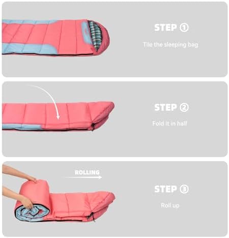 Cotton Flannel Lined Sleeping Bag for Adults Teens Kids, Cold Weather &Warm, 3 Seasons, Lightweight Compact Camping Essentials Equipment, Hiking, Outdoor, Travel