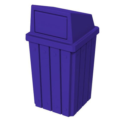 32 Gallon Square Slatted 100% Recycled Plastic Heavy-Duty Commercial Outdoor or Indoor Trash Can with Push Top Lid | Great for Schools and Businesses - Blue