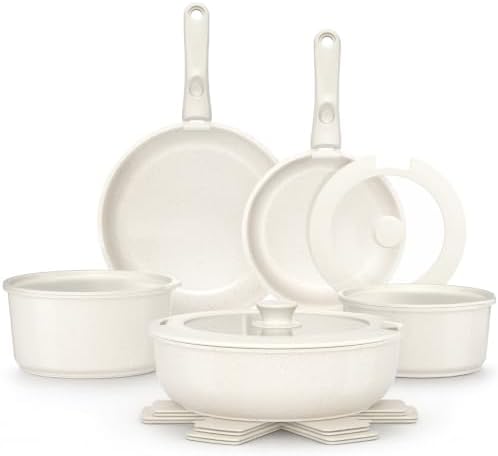 YASHE 15Pcs Nonstick Pots and Pans Set with Detachable Handle, Oven Safe