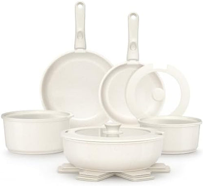 YASHE 15Pcs Nonstick Pots and Pans Set with Detachable Handle, Oven Safe