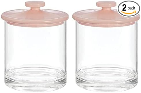 mDesign Small Modern Apothecary Storage Organizer Canister Jars - Acrylic Containers for Bathroom, Organization Holder for Vanity, Counter, Makeup Table, Lumiere Collection, 2 Pack, Clear/Light Pink