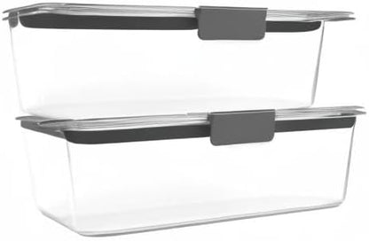 Rubbermaid Brilliance BPA-Free Food Storage Containers with Lids, Airtight Clear Set of 2 (9.6 Cup), Ideal for Lunch, Meal Prep, and Leftovers