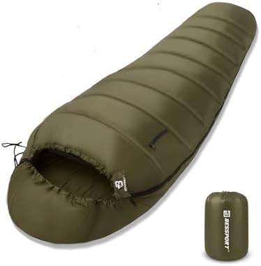Bessport Mummy Sleeping Bag | 15-45 ℉ Extreme 3-4 Season Sleeping Bag for Adults Cold Weather– Warm and Washable, for Hiking Traveling & Outdoor Activities