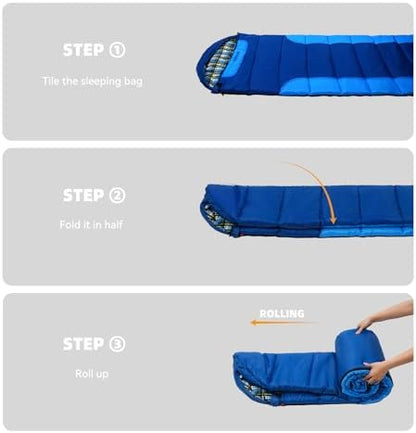 Cotton Flannel Lined Sleeping Bag for Adults Teens Kids, Cold Weather &Warm, 3 Seasons, Lightweight Compact Camping Essentials Equipment, Hiking, Outdoor, Travel