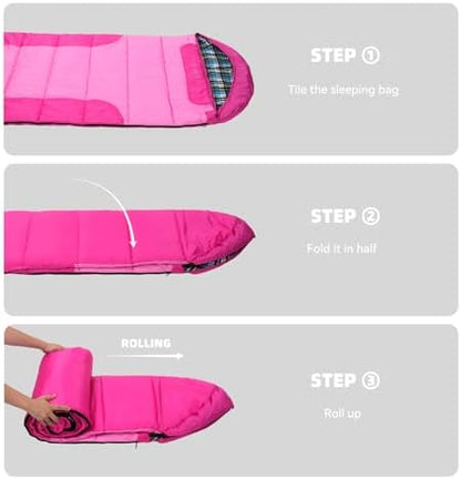 Cotton Flannel Lined Sleeping Bag for Adults Teens Kids, Cold Weather &Warm, 3 Seasons, Lightweight Compact Camping Essentials Equipment, Hiking, Outdoor, Travel