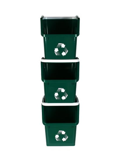 6 Gallon Stackable Recycling Bins for Homes, Garages, Offices Made of 100% Recycled Plastic - (Green, 12 Pack)