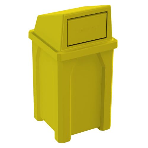32 Gallon Square 100% Recycled Plastic Heavy Duty Outdoor Trash Can with Push Lid - Great for Schools and Businesses - Yellow