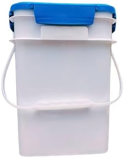 House Naturals 4 Gallon Square Food Grade Bucket Pail with Plastic Handles and Lid (Pack of 3) Made in USA containers (White - Blue lids)