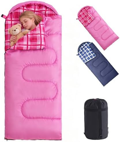 Uniqwamer Kids Sleeping Bag for Girls Boys - 4 Seasons Cold & Warm Weather Flannel Camping Sleeping Bags, Lightweight & Waterproof 45°F Sleeping Bag for Camping Hiking Outdoor Travel