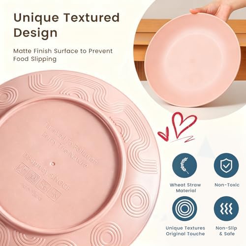 Homienly Unbreakable 40 PCS Wheat Straw Dinnerware Sets Service for 8 Pink