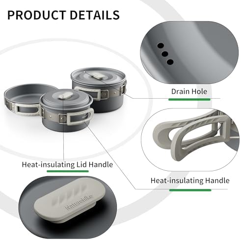 Naturehike Camping Cookware Set Mess Kit for Backpacking Gear, Camp Cooking Set, Camping Pots and Pans Set for Outdoor Backpacking Camping Hiking Picnic
