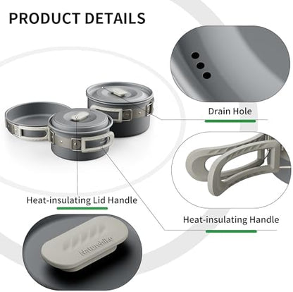 Naturehike Camping Cookware Set Mess Kit for Backpacking Gear, Camp Cooking Set, Camping Pots and Pans Set for Outdoor Backpacking Camping Hiking Picnic