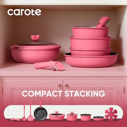 CAROTE 15pcs Pots and Pans Set Non Stick, Cookware Set Detachable Handle