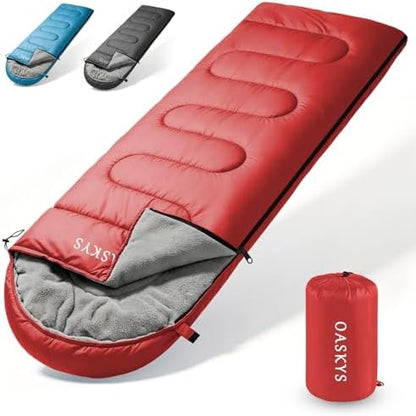 oaskys Camping Sleeping Bag - 3 Season Warm & Cool Weather - Summer Spring Fall Lightweight Waterproof for Adults Kids - Camping Essentials Gear Accessories Hiking Sleep Must Haves