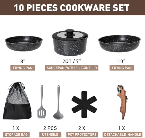 MAISON ARTS 10 Pcs Detachable Handle Induction Pots and Pans Set Non Stick