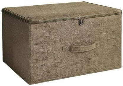 ANMINY 3PCS Storage Bins with Zipper Lids 51.9 Qt Lidded Fabric Storage Boxes Baskets Cubes with Handles Collapsible Washable Cotton Linen Closet Shelf Clothes Organizer - Coffee, Extra Large