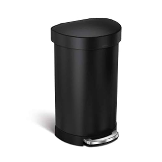 simplehuman 45 Liter Semi-Round Hands-Free Kitchen Step Trash Can with Soft-Close Lid, Matte Black