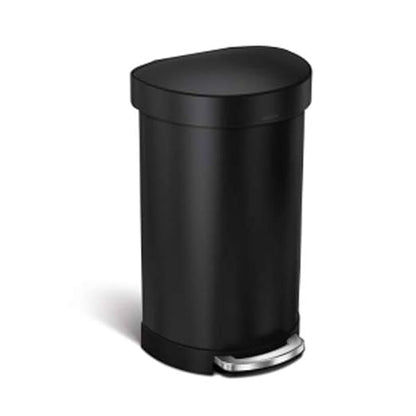 simplehuman 45 Liter Semi-Round Hands-Free Kitchen Step Trash Can with Soft-Close Lid, Matte Black
