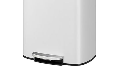 Garvee 13 Gallon / 50 Liter Metal Kitchen Trash Can with Lid, Large Rustproof Garbage Can for Kitchen, Step-on Trash Bin with Inner Bucket, Rear Handle, Soft Close Lid, White