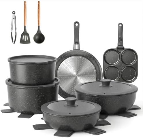 YASHE 20Pcs Nonstick Cookware Set with Detachable Handles, Oven Safe