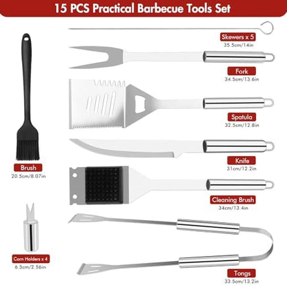 Grilling Accessories, BBQ Accessories, 15Pcs Grill Set, Grill Tools, Grill Accessories with Carrying Bag, Stainless Steel Grill Utensils Set, Grill Kit for Outdoor Camping, Grill Gifts for Men Father