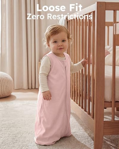 Baby Sleep Sack 0-6 Months 0.5 TOG, 100% Cotton Baby Wearable Blanket 2 Pack with 2-Way Zipper, Lightweight Sleep Bag for Boys ＆ Girls Newborn Infant Breathable Sleeing Sack Pink Tulip