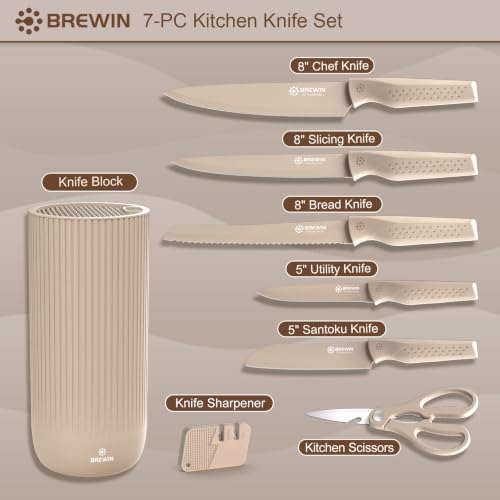 Knife Set, Brewin Kitchen Knife Set, Knives Set for Kitchen, Universal Knife Block, Utility Knife Block Set, New Home Essentials, Apartment Essentials, Camping essentials, RV Essentials