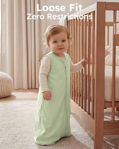 Baby Sleep Sack 18-24 Months 0.5 TOG, 100% Cotton Baby Wearable Blanket 2 Pack with 2-Way Zipper, Lightweight Sleep Bag for Boys ＆ Girls Toddler Breathable Sleeing Sack Green Flower