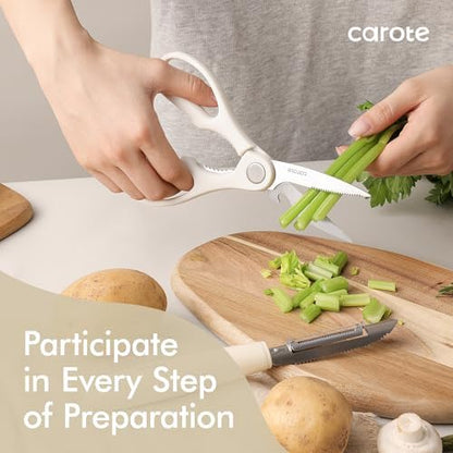 CAROTE 22-Piece Cooking Utensils Set with Wood Cool-Touch Handles, Cream