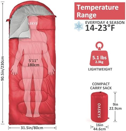 oaskys Camping Sleeping Bag - 3 Season Warm & Cool Weather - Summer Spring Fall Lightweight Waterproof for Adults Kids - Camping Essentials Gear Accessories Hiking Sleep Must Haves