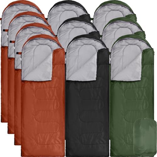 Macarrie 10 Pcs Bulk Sleeping Bags for Adults 0 Degree Waterproof Emergency Sleeping Bags with Compression Sack for Camping Hiking Backpacking Outdoor Activities