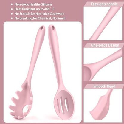 P&P CHEF Pink Kitchen Utensils, Silicone Cooking Utensil Set of 7