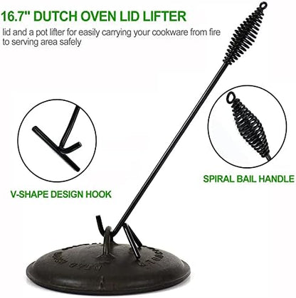 8 Piece Pre-Seasoned Dutch Oven Cooking Set Cast Iron Camping Kitchen Cookware Bakeware Skillets & Square Grill Pan w/Vintage Carrying Wood Box for Ourdoor Home BBQ Baking