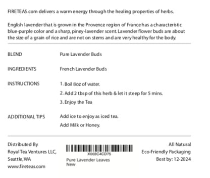 FIRE TEAS Pure Lavender Buds Loose Leaf Tea -