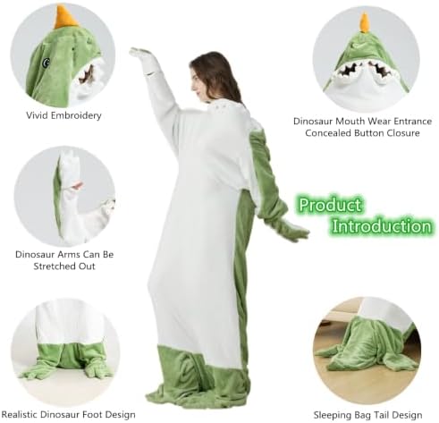 Wearable Dinosaur Blanket Animal Sleeping Bag Super Soft Warm Cozy Flannel Fleece - Cosplay Dinosaur Gifts (S Fit for Height 4'5"-4'9")