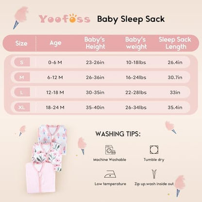 Yoofoss Baby Sleep Sack 12-18 Month 0.5TOG 100% Organic Cotton 2-Way Zipper
