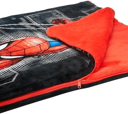 Marvel Spiderman Slumber Bag Set for Boys - Bundle of 54x56 Inches Spider-Man Sleeping Bag, Stickers, More | Spiderman Silk Touch Slumber Bag