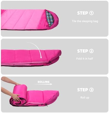 Cotton Flannel Lined Sleeping Bag for Adults Teens Kids, Cold Weather & Warm, 3 Seasons, Lightweight Compact Camping Essentials Equipment, Hiking, Outdoor, Travel