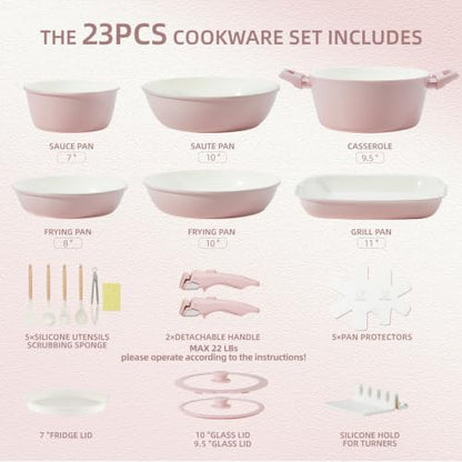 BECIGAR 23pcs Ceramic Pots and Pans Set