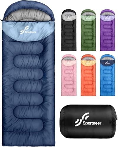 Sportneer Sleeping Bag, 3 Seasons Warm Cold Weather Sleeping Bags for Adults Kids Boys Girls with Compression Sack- Lightweight Camping Essentials Gear Accessories, Backpacking, Hiking