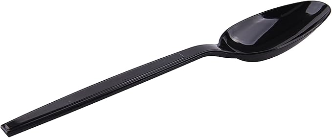 Plastic Spoons Disposable Individually Packaged Spoons Black 7-Inch Commercial Take Away,Super Hard Mass Heavy Individually Wrapped 100 PCS (Pack of 2)